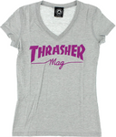 Girls Thrasher Mag Logo SS V-Neck - Blue & Gold Boardshop