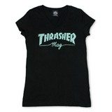 Girls Thrasher Mag Logo SS V-Neck - Blue & Gold Boardshop